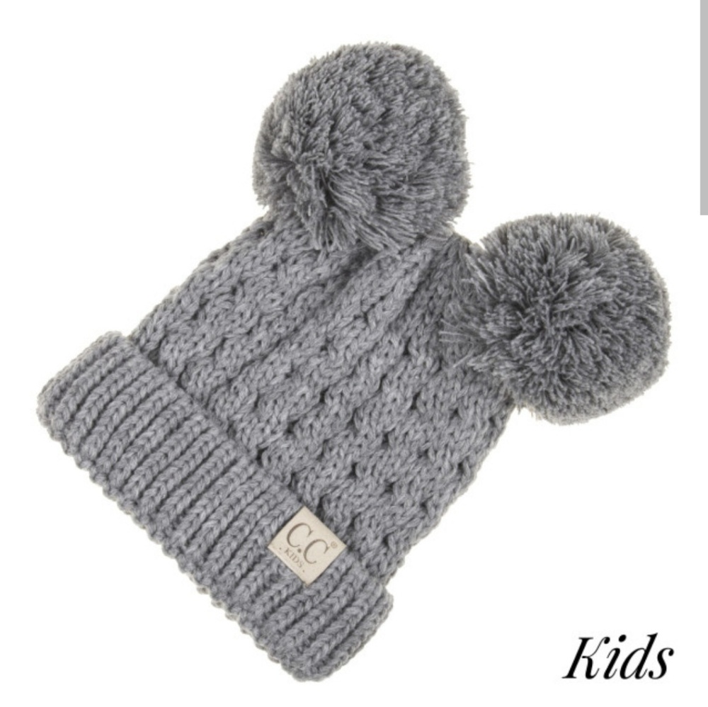 Light Gray Double Pompom C.C Beanie